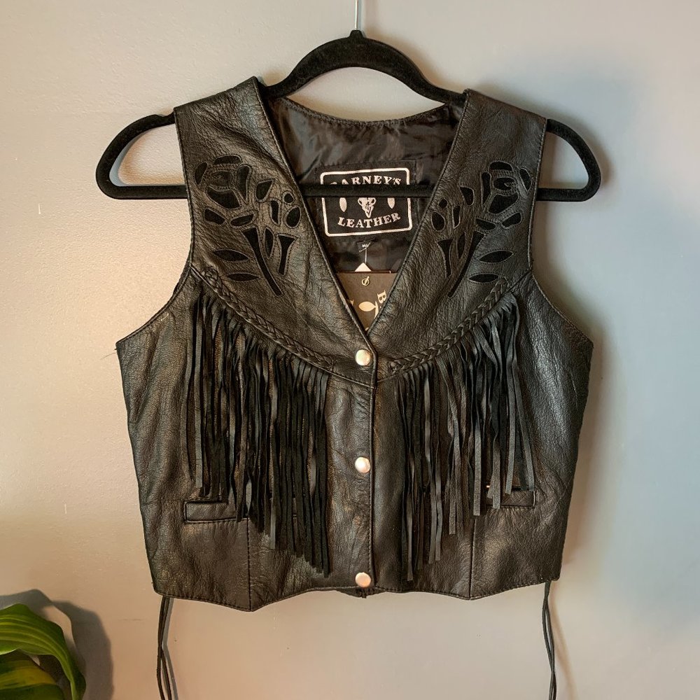 Genuine Leather Motorcycle Vest Black